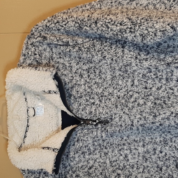 Time and Tru Blue And White Mingled Sherpa Shirt Women's Size XL - Picture 4 of 13